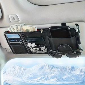 Organizador de Visera para Sol de Coche, Bolsa de Almacenamiento Multifuncional para Visera, Portagafas con Bolsillo con Cierre, Accesorios Universales para el Interior del Coche