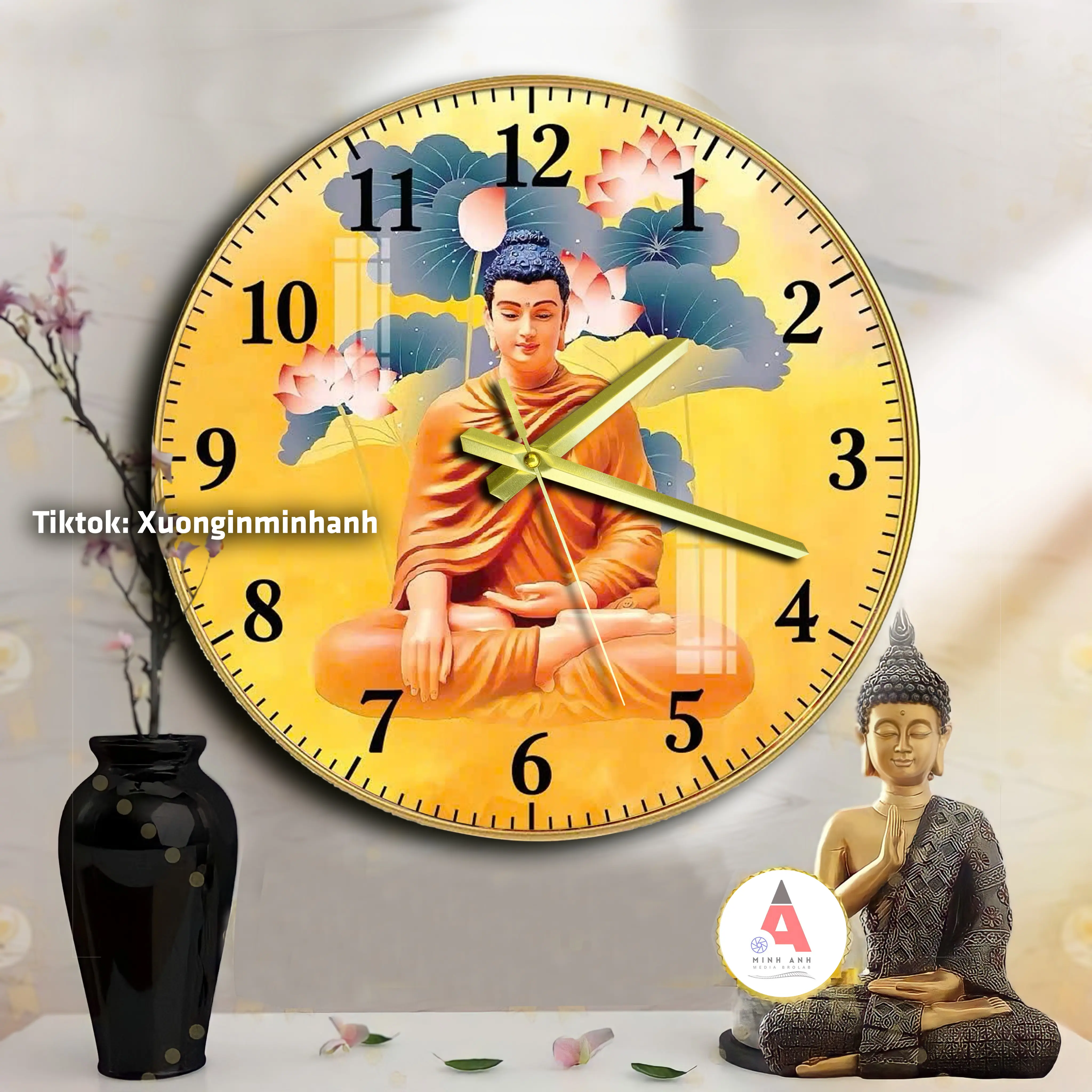 [ĐỒNG HỒ PHẬT GIÁO 30 MẪU] Bề mặt tráng gương - Kim trôi êm ái - Động cơ Nhật BH 12 tháng - treo tường phòng khách, phòng thờ, quà tặng cha mẹ , ông bà ,...
