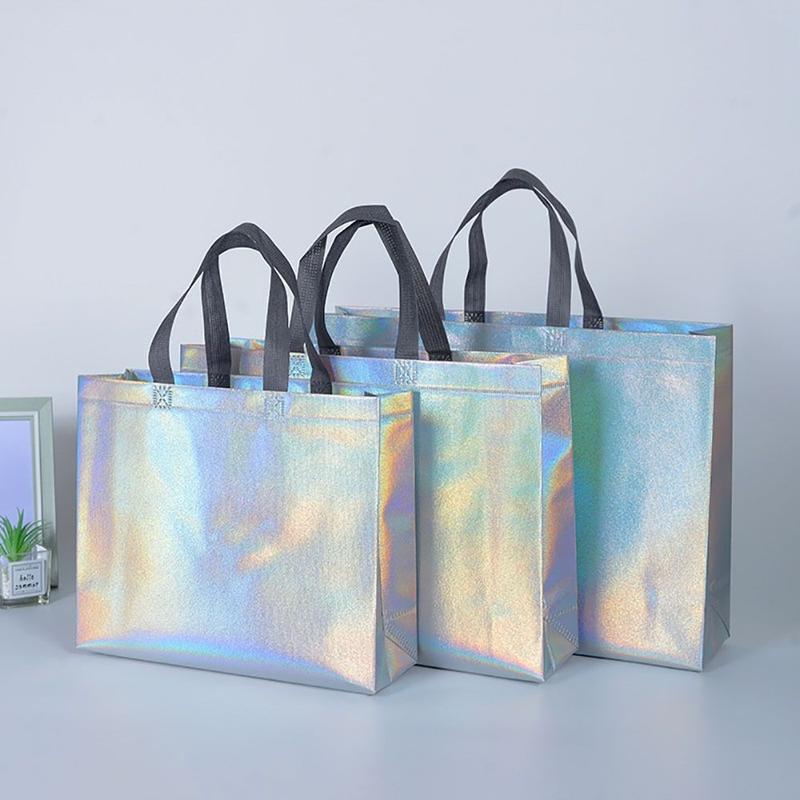 Laser Non-woven Fabric Tote Shoulder Bags Shopping Clothing Store Woman Storage Reusable Large Pouches Gift Bag 1