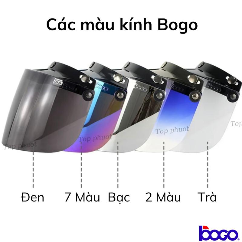 Kính BoGo Malysia gắn nón bảo hiểm nửa đầu 3 4 - Dễ tháo lắp chống nắng chống tia uv