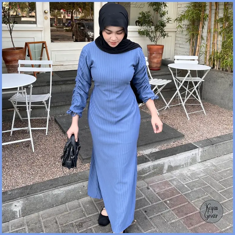 Baju Wanita Jennie Dress Hornet Knit Lengan Serut Muslim Nyaman Panjang Gamis  Maxi Pesta Remaja 2