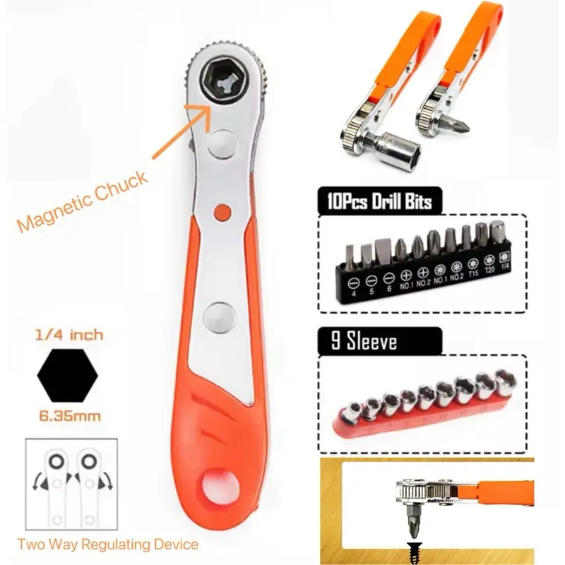 Hexagon Ratchet Spanner 1/4inch Mini Quick Release Socket เครื่องมือ มือจับในครัวเรือนซ่อมประแจไขควงสําหรับรถยนต์
