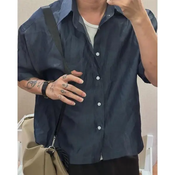 ÁO SƠ MI TAY NGẮN FORM BOXY DENIM XANH BÓNG MÃ 434