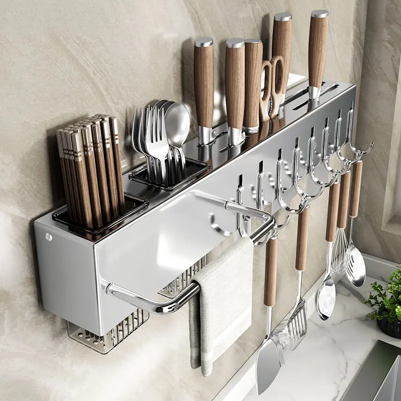 304Giá Để Dao, Chất Liệu Thép Không Gỉ, Giá Để Đồ Nhà Bếp, Treo Tường, Không Cần Đục Lỗ, Giá Để Đũa, Lồng Đũa, Giá Để Dao Tích Hợp Kitchen