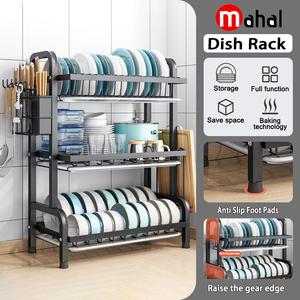 2/3 Layers Dish Rack Stainless Steel Dish Drainer Rack Bowl Sink with Utensil Holder Cutting Board Holder and Dish Drainer Kitchen Rack Storage Rack Hook Organiser Chopstick Knives