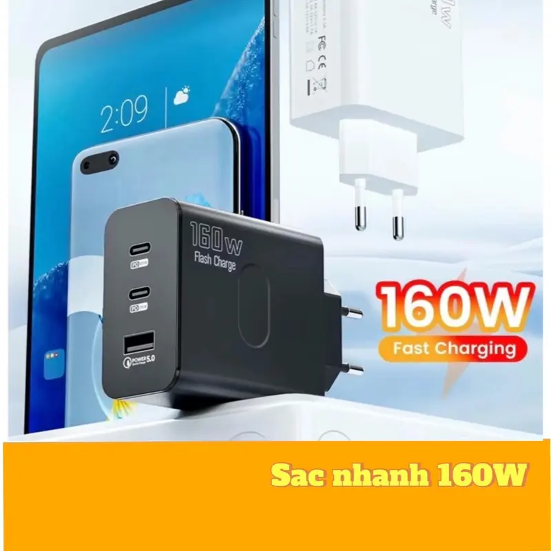 Củ Sạc Nhanh 160W 3 Cổng 2 Type-C 1 USB, Và Cáp Sạc Nhanh 120w 4 trong 1 - Sạc Siêu Nhanh Cho Điện Thoại Phone - Phụ Kiện 5