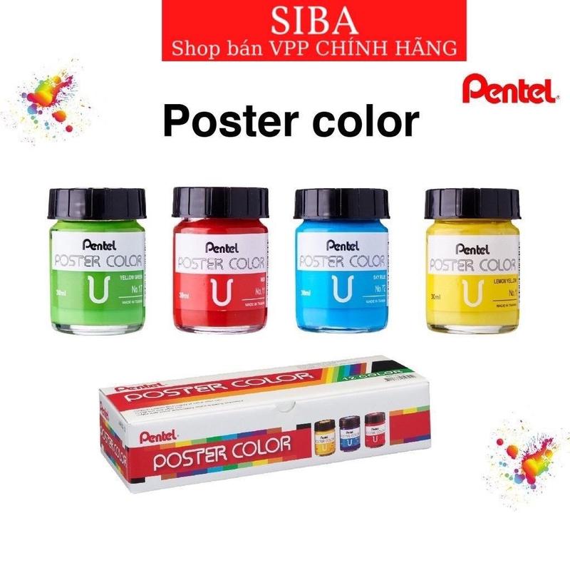 Màu poster Pentel, bộ 12 màu bột pha sẵn tiện lợi dung tích 30ml/ 12ml