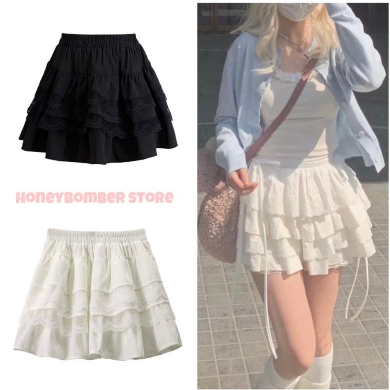 Chân Váy Ren Tiểu Thư Dễ Thương [FREESHIP]Chân Váy Nữ Chữ A Xếp Tầng Phong Cách Ulzzang