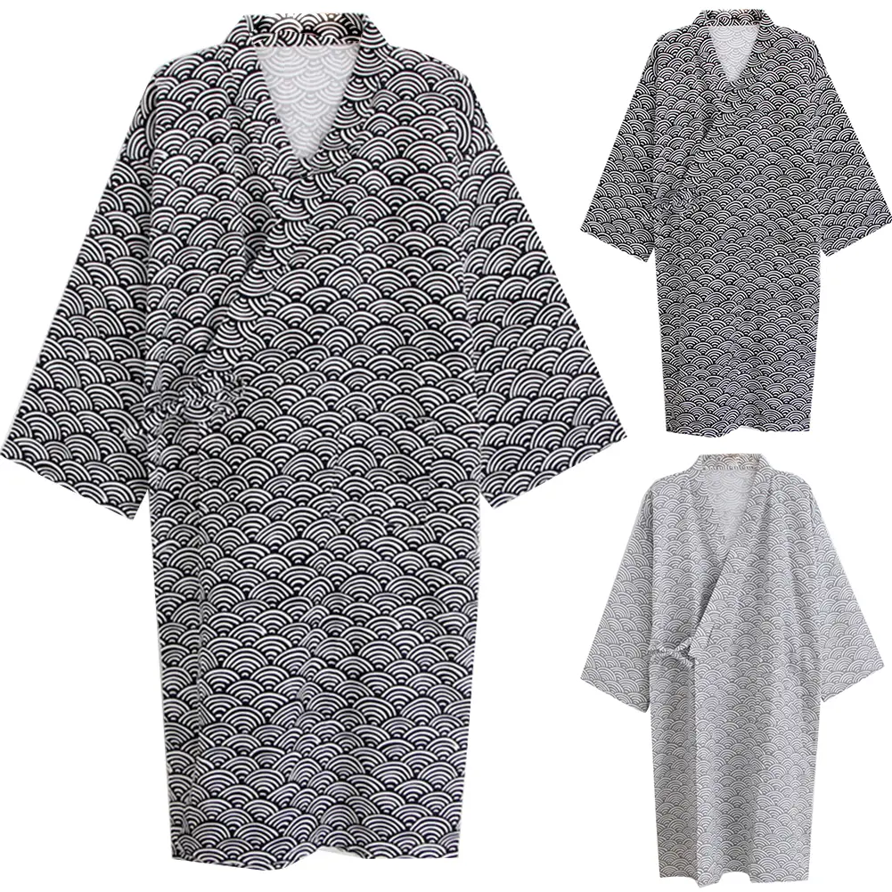Huxriqvy Men Fashion Printing Kimono Robe Sleepwear Nightgown Loose Mid Length Bathrobe