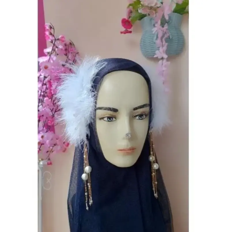Anting bulu hiasan kepala pengantin kekinian
