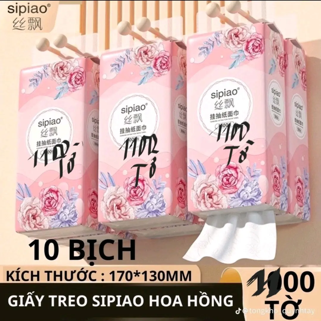 Combo 10 bịch/thùng Giấy rút treo tường Sipiao loại 1100 tờ/4 lớp