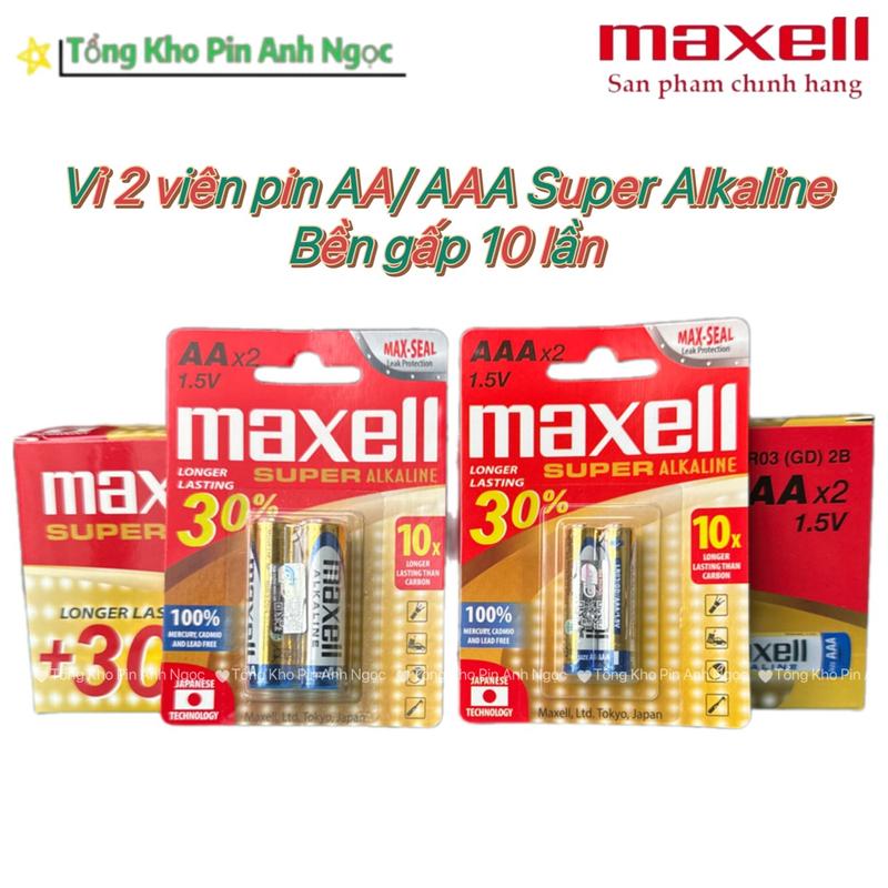  Vỉ 2 Viên Pin AA  TO   AAA  NHỎ  Maxell Super Alkaline 1,5V bền gấp 10 lần - Hàng chính hãng 