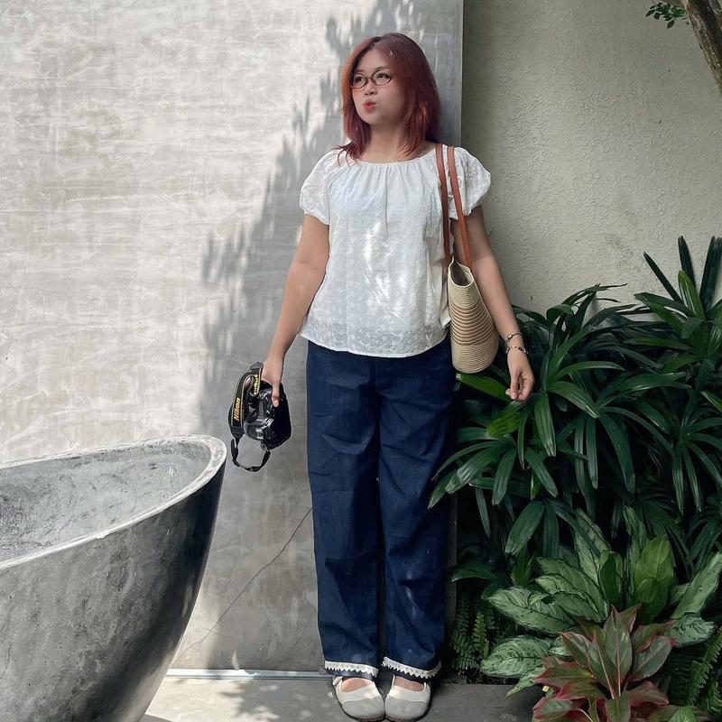 Quần JEAN dài ống suông form vừa phối viền ren bigsize 90kg - Miabigsize