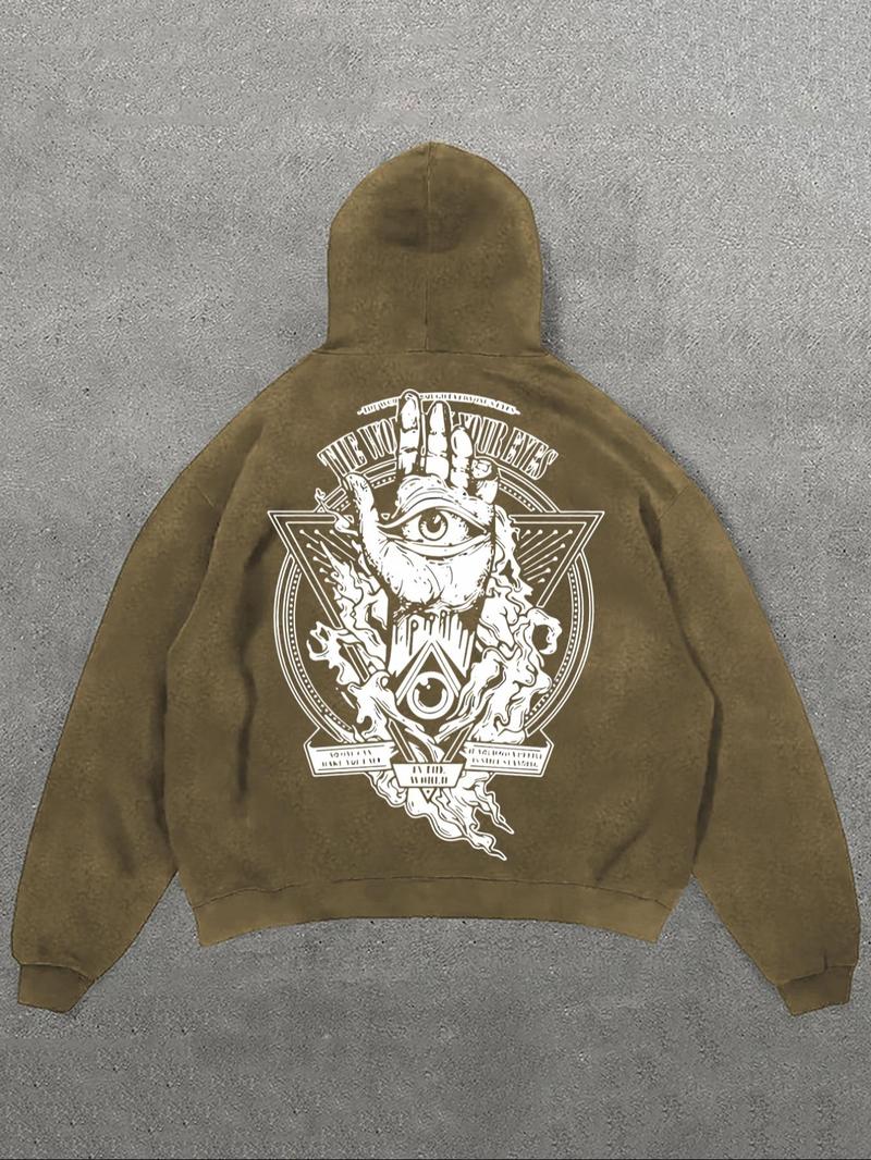 Product Introduction of Men's Vintage Graphic Print Hoodie, Casual Regular Fit Retro Long Sleeve Hooded Sweatshirt for Spring & Fall, Fashion Men's Top for Daily Wear, Pullover, Cotton 2