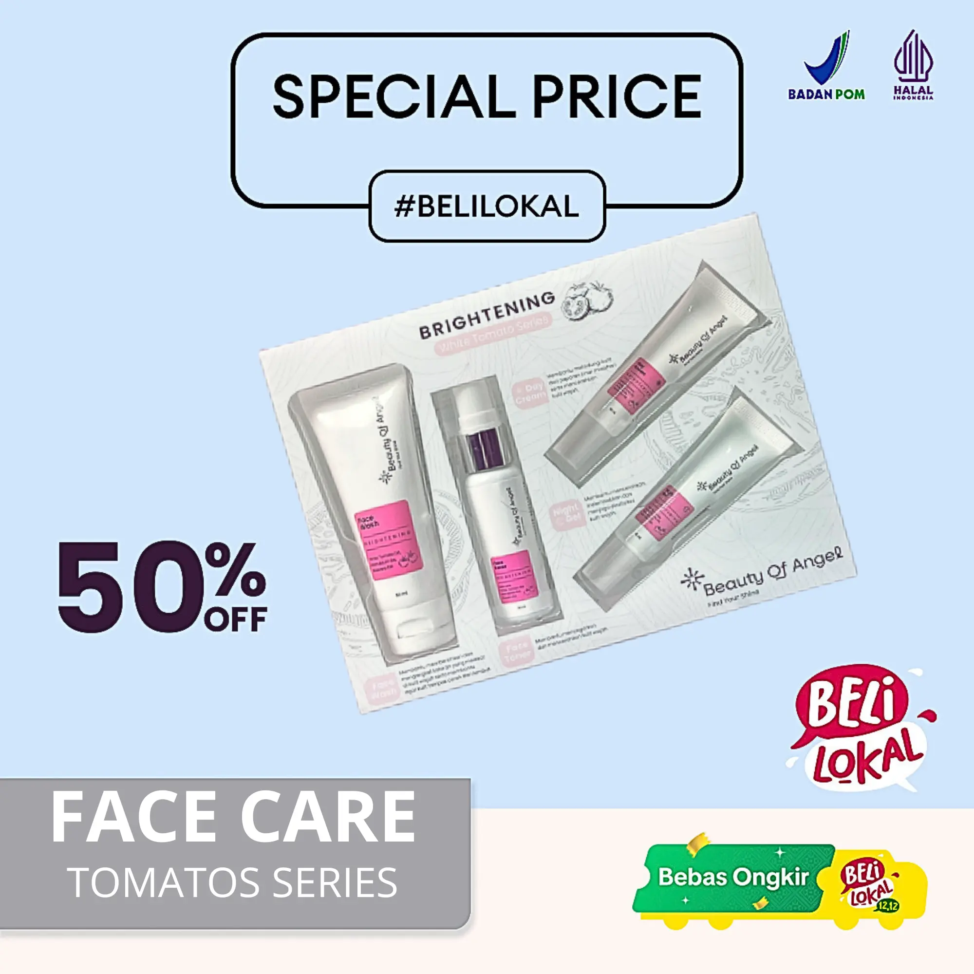 BEAUTY OF ANGEL White Tomato series Day Cream Face Toner Night Gel Facial Wash Perawatan Pencerah Kulit Wajah Hitam Dengan New Formulas Brightening Membantu Memudarkan Mencerahkan Kulit Kusam Kering Berminyak Flawless Cerah Niacinamide Komedo Pelembab