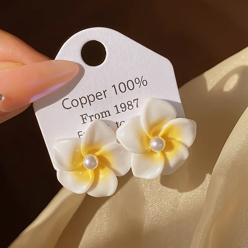 Bông Tai Đinh tán Ngọc Trai Frangipani, Phong Cách Mùa Hè, Bông Tai Cao Cấp Cho Nữ, Thiết Kế Độc Đáo Ngọt Ngào, Bán Chạy, Hàng Mới Về 2025 4