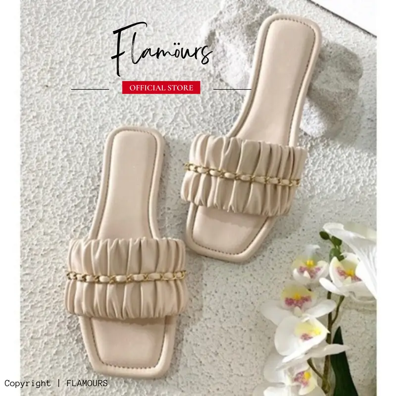 sendal wanita flat slide busa tipis nyaman empuk cone straps aul By Flamours 2