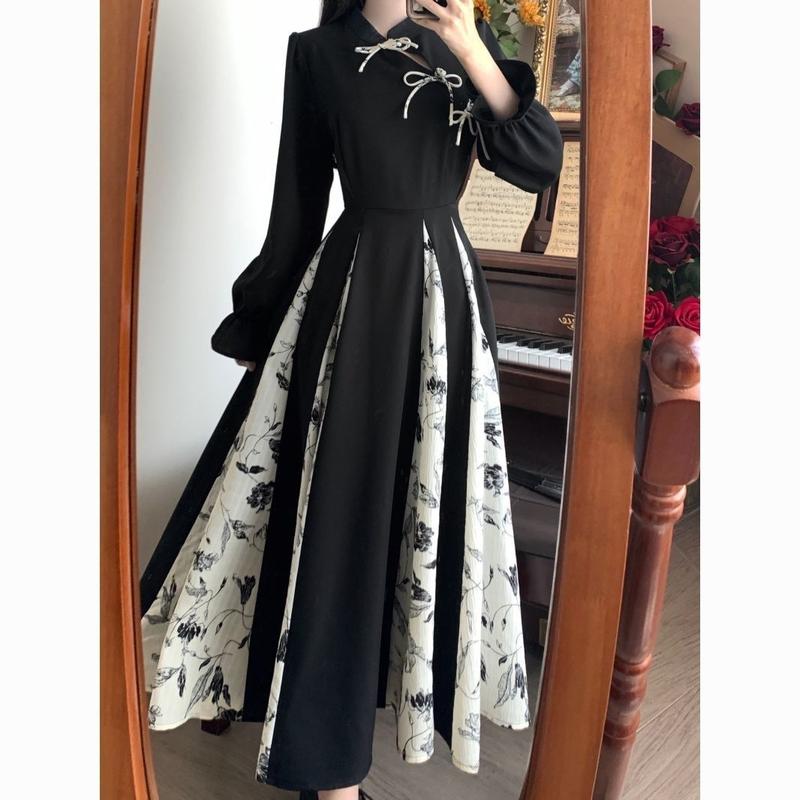 Váy Qipao Phong Cách Trung Quốc Phong Cách Quốc Gia Mới, Dành Cho Phụ Nữ, Mùa Xuân Và Mùa Thu, Ngoại Cỡ, In Cổ Điển Cao Cấp Chắp Vá, Váy Viền Lớn, Được Thu Thập Bởi 9865 Người 4