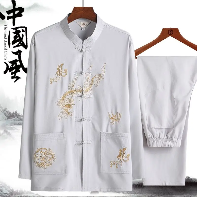Bộ Đồ Mặc Cho Bố, Bộ Đồ Tang Nam Trung Người Già Và Cao Tuổi, Áo Sơ Mi Dài Tay, Thích Hợp Cho Mùa Xuân Và Mùa Thu, Quần Áo Hán Phục Trung Quốc Phong Cách Trung Quốc, Mỏng, Trang Phục Mùa Hè, Năm 2023 Menswear 4