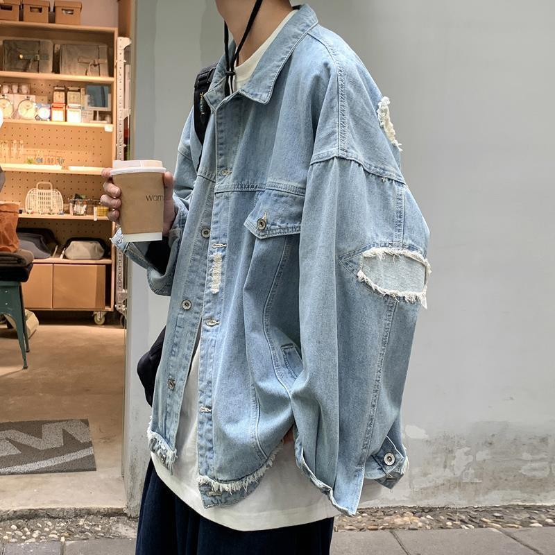 Áo Khoác Denim Rách, Phong Cách Hồng Kông, Dành Cho Nam Giới, Phong Cách Hàn Quốc, Áo Khoác Dáng Rộng Hợp Xu hướng, Thanh Niên Nghệ Thuật, Đẹp Trai, Thích Hợp Cho Học Sinh, Dễ Phối Đồ, Dép, Thích Hợp Cho Mùa Xuân Và Mùa Thu 3