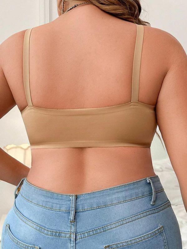 【Plus Size】 Solid Adjustable Strap Wireless Push Up Bra, Casual Comfortable Breathable Lingerie Top for Daily Wear, Women's  Underwear for All Seasons 5
