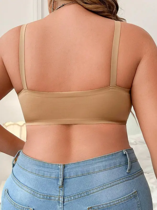 【Plus Size】 Solid Adjustable Strap Wireless Push Up Bra, Casual Comfortable Breathable Lingerie Top for Daily Wear, Women's  Underwear for All Seasons 5