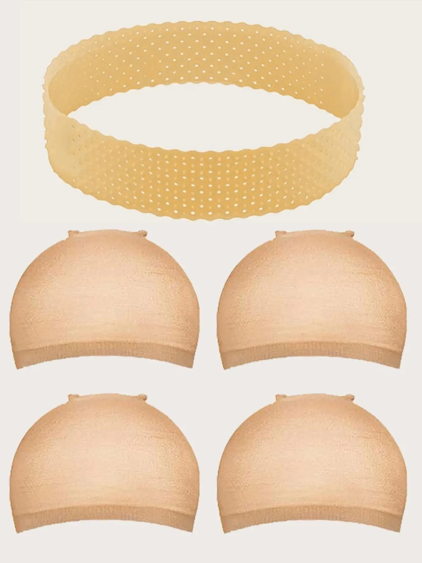 Wig Headband & 4counts Wigs Cap for Women, 5counts/set Breathable Silicone Wig Grip Headband, Non Slip Adjustable Sweatband for Sports Yoga