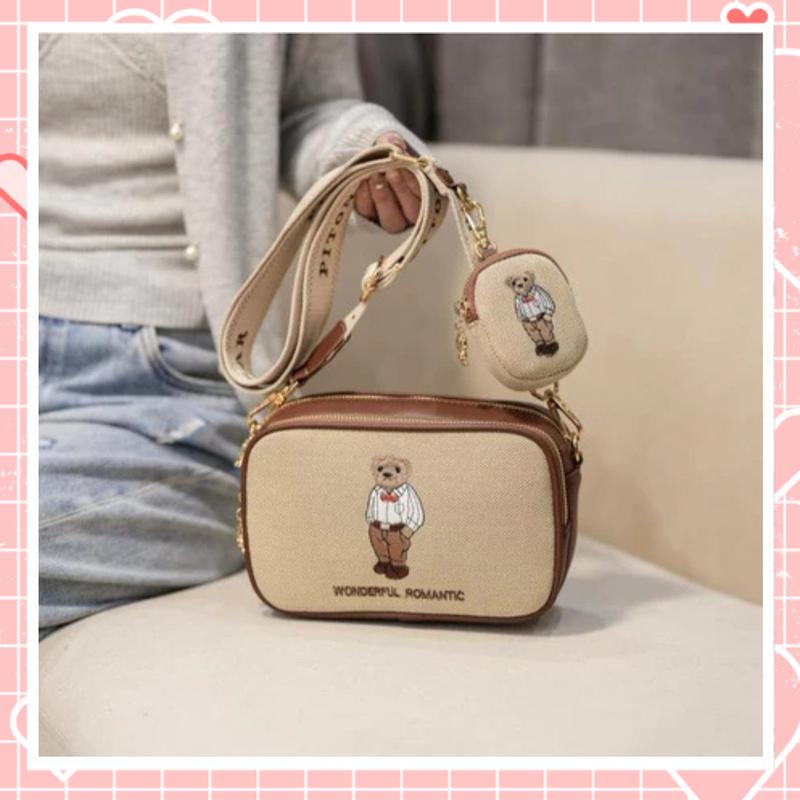 ( Sét 2 túi ví ) Túi đeo chéo nữ thời trang vải da Bao Bao 2 ngăn họa tiết thời trang K241 Bag Đeo Vai Kem Hoa Tote Nhung