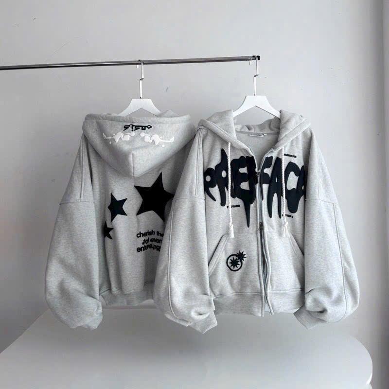 Áo Nữ Hoodie From Rộng Tay Bồng Phối Vai Nữ In 2 Mặt - Chữ Chảy Nhung Top 0