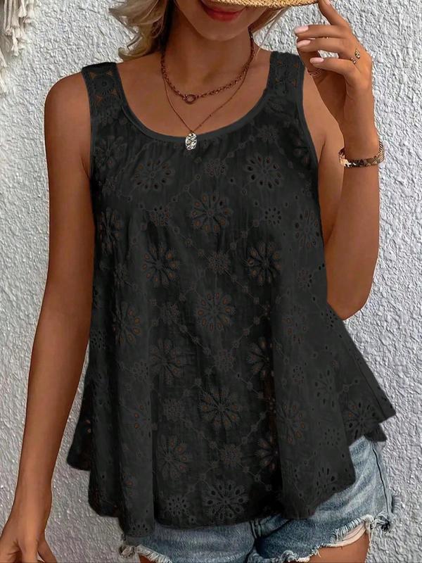 【Plus Size】 Solid Hollow Out Tank Top, Casual Sleeveless Knitwear for Summer, Women's Plus Clothing for Daily Wear, Womenswear 4