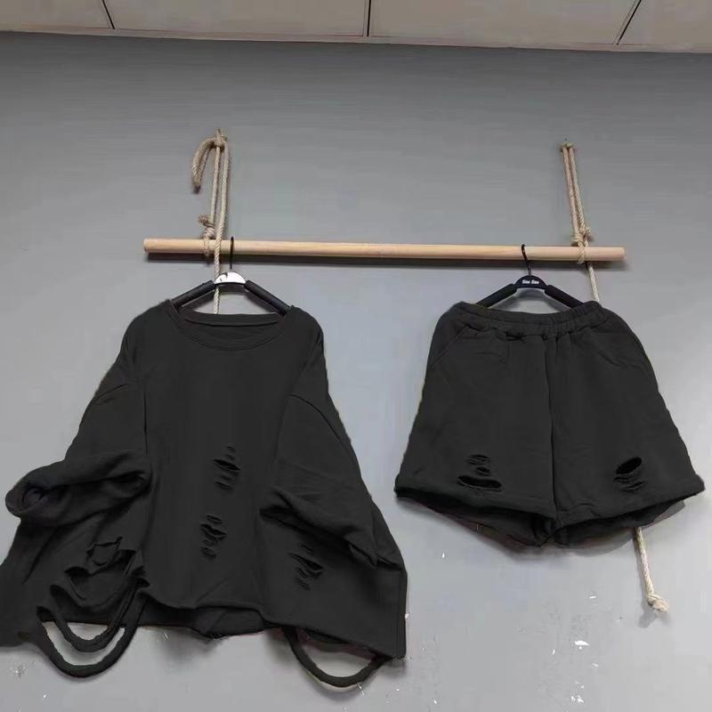 Bộ Đồ Hai Mảnh Thường Ngày Hàng Châu Âu, Áo Hoodie ngắn Tay, Quần Đùi Ống Rộng, Siêu Rộng, Thích Hợp Cho Mùa Xuân Và Mùa Hè, Phong Cách Ăn Xin, Ngoại Cỡ Dành Cho Nữ 2