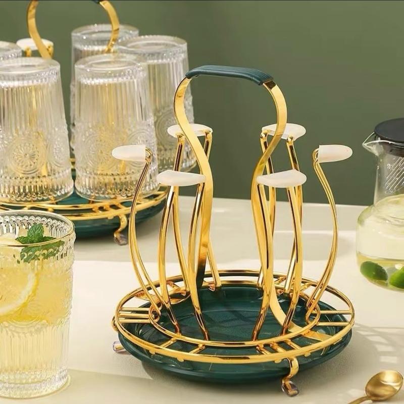 Khay Úp Cốc Mạ Vàng Tròn Kèm Khay Hứng Nước Kiểu Dáng Bắc Âu Hiện Đại Kệ Úp Ly Chén Mẫu Mới Kitchen Nhà Bếp phơi