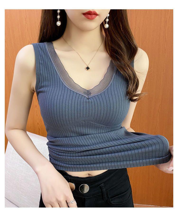 Product Introduction of Thời trang nữ，Áo Vest Ấm Áp, Thời Trang, Dành Cho Mùa Đông Của Phụ Nữ, Có Đệm Ngực, Lót Lông Cừu, Dày Dặn, Thích Hợp Cho Học Sinh Mới, Kiểu Dây Đeo, Không Đường May, Mỏng Vừa Vặn, Áo Lớp Nền dễ phối đồ 19
