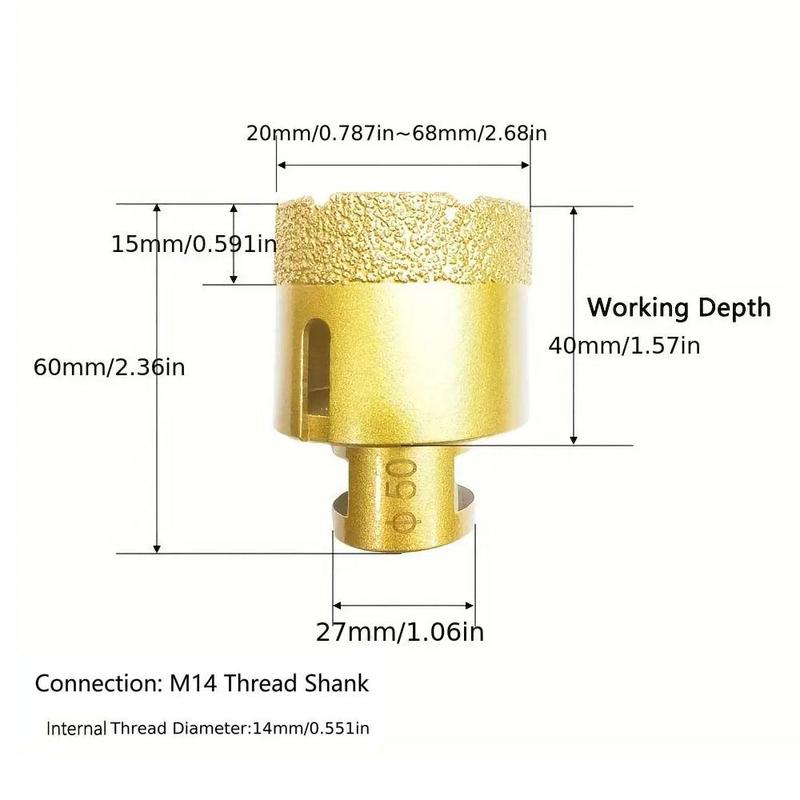 Product Introduction of M14 Thread Vacuum Brazed Diamond Drill Bit, Durable Dry and Wet Drilling Core Bit, Hole Saw Crown For Marble Ceramic Tile Glass 1