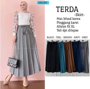 ROK PLISKET SEMIWOLL POLOS JUMBO Karet Muslim Panjang Wanita Bawahan Maxi Rempel Hitam Dewasa