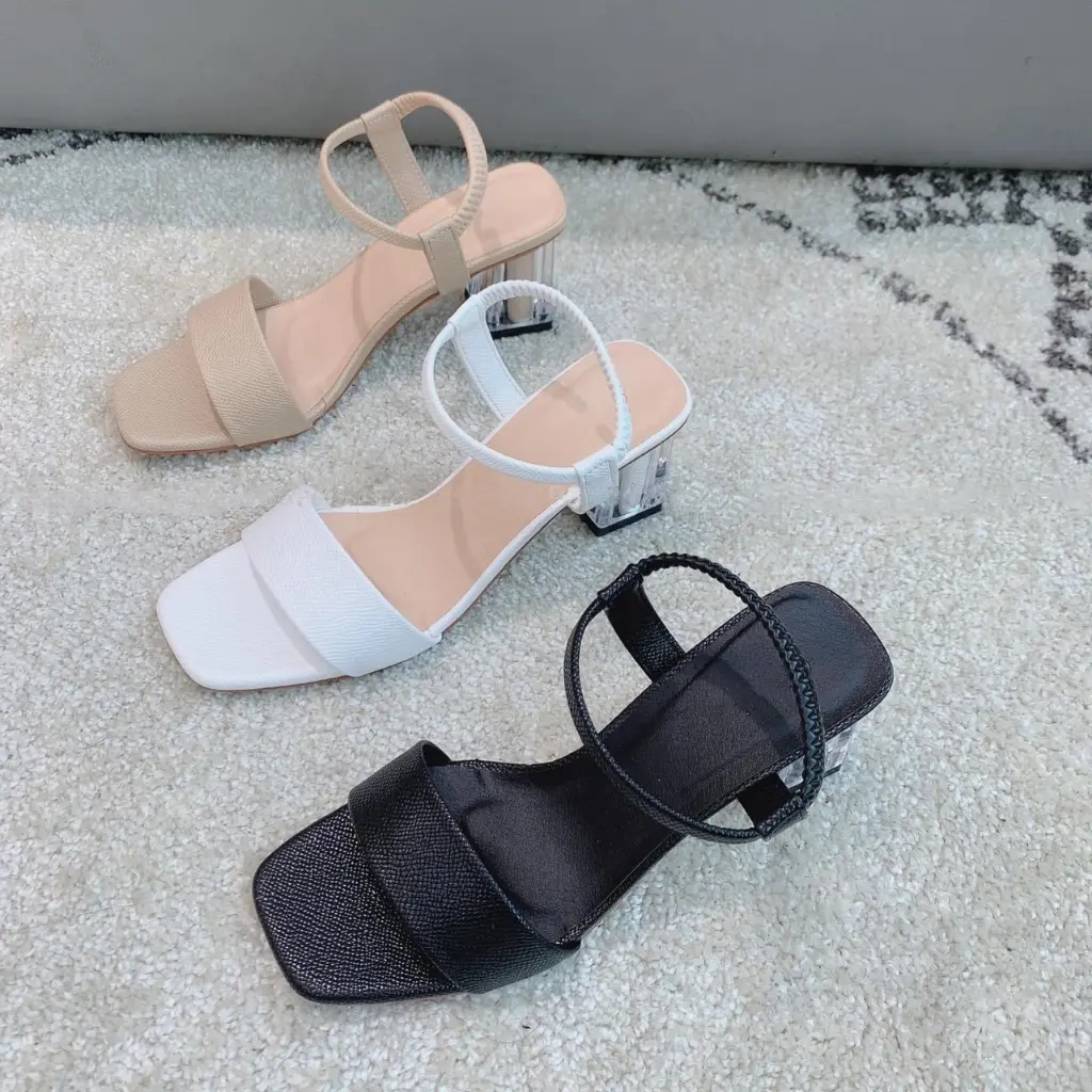Giày cao gót nữ 5cm - 7cm gót trong phối hạt thanh lịch - Giày Bánh Bèo mã SandalHat DéP Shoes