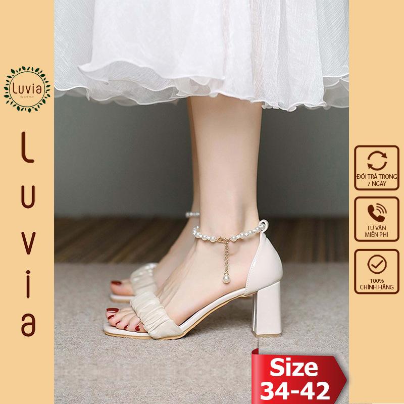  Giày cao gót 7 phân sandal quai nhún da bóng bít gót thời trang Luvia 72CG 