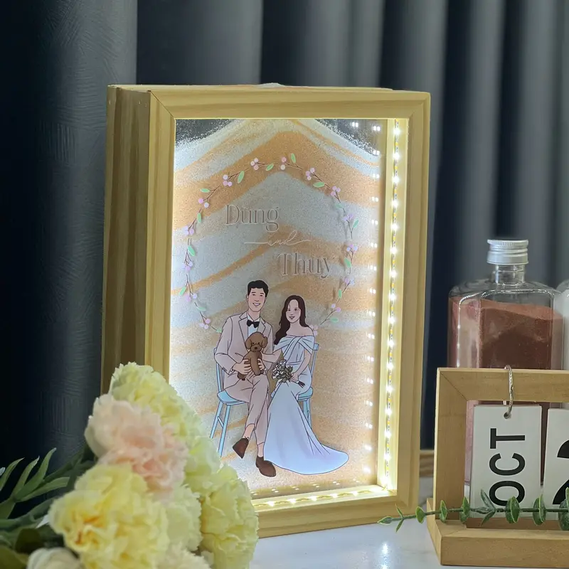 Hộp Gỗ Rót Cát, Tranh Rót Cát Ngày Cưới Vẽ Hình Màu Theo Yêu Cầu - Dailymemint 5