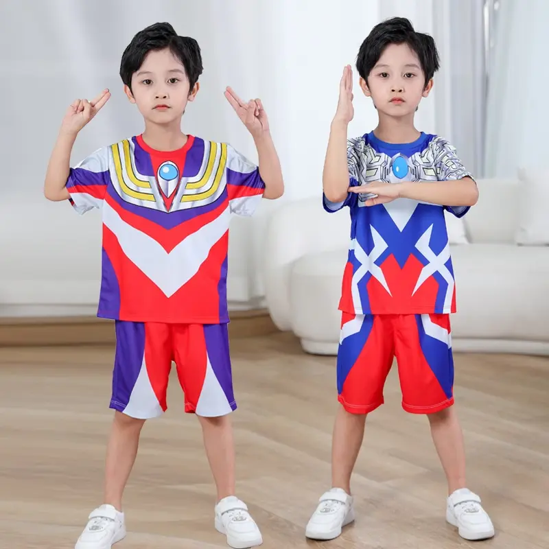 Quần Áo Ultraman Trẻ Em Halloween Bộ Đồ Hai Mảnh ngắn Tay Nhanh Khô Mùa Hè Cho Bé Trai Quần Áo Biểu Diễn Mẫu Giáo Áo Thun