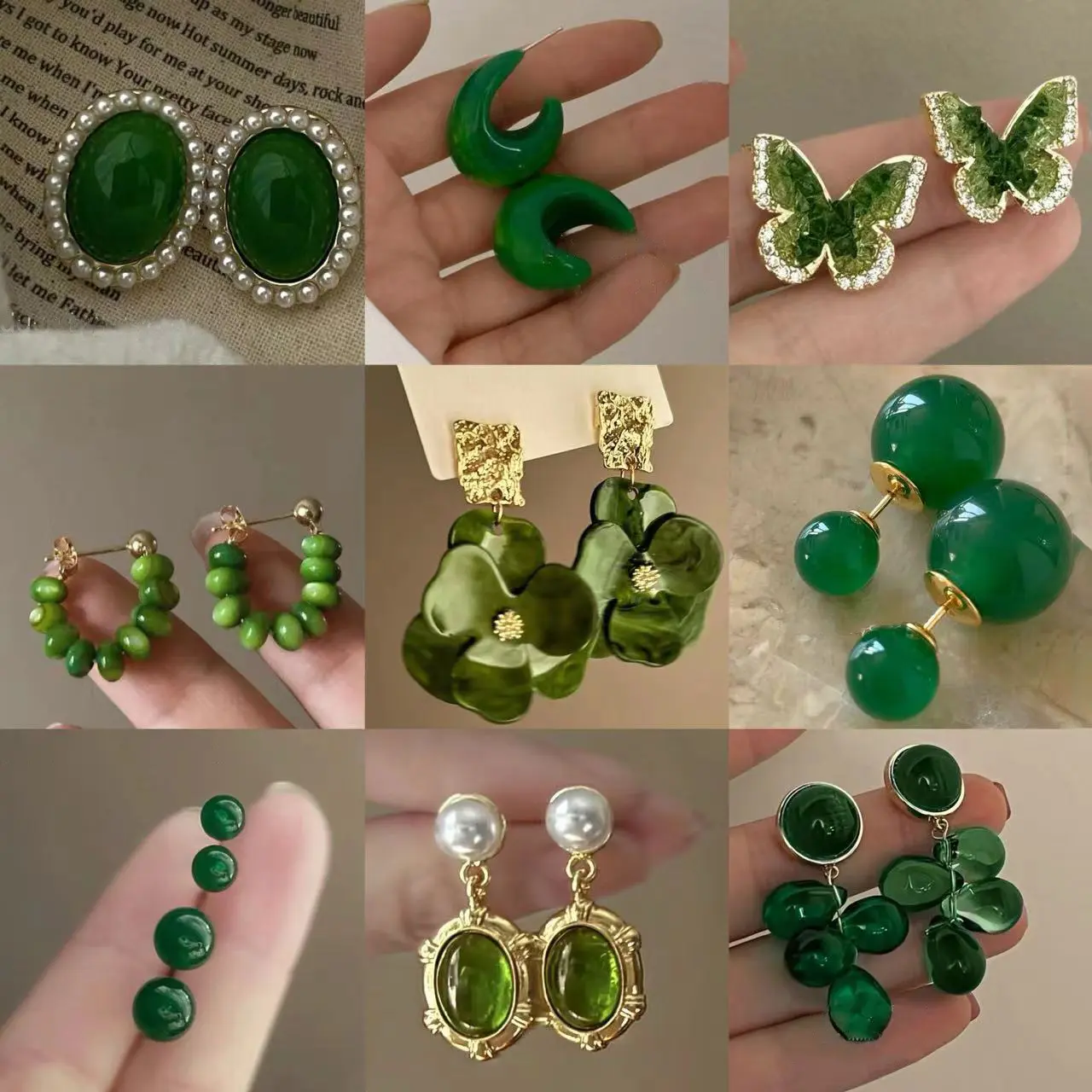 Green Butterfly Flower Stud Earrings Small Fresh High-Grade Earrings Summer Fashion New Earrings for Women