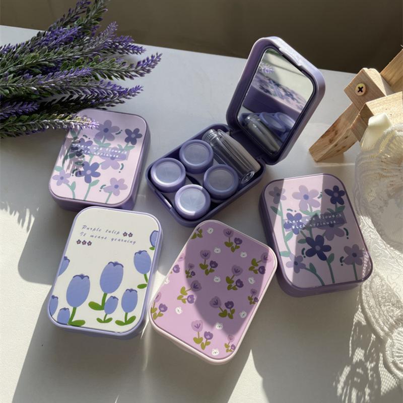 1 Piece Beauty Contact Lens Box Purple Tulip Portable Contac - TikTok ...