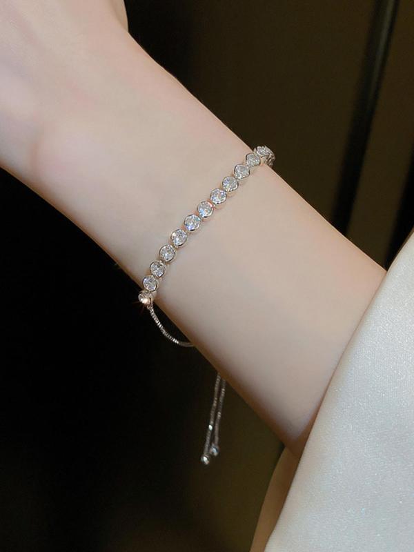 Adjustable Zircon Decor Bracelet, Fashionable Jewelry for Women & Girls, Trendy All-match & Exquisite Jewelry for Birthday Gift 0