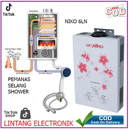 NIKO Gas Water Heater Pemanas Air Tempered Glass NK-6LN
