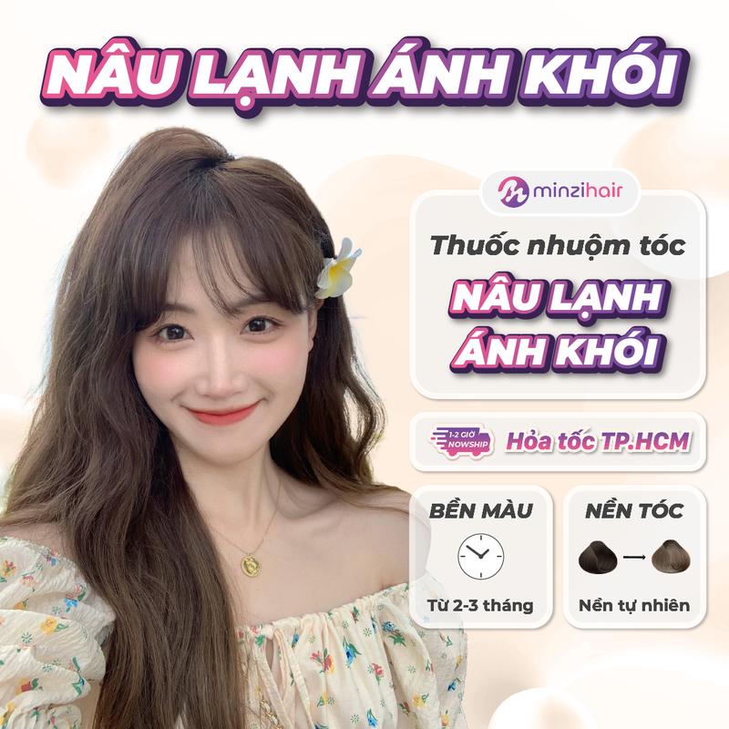 Thuốc nhuộm tóc Nâu lạnh ánh khói Minzihair - Lên từ nền đen tự nhiên - Bền màu 2-3 tháng - Không cần tẩy - Phù hợp mọi kiểu tóc