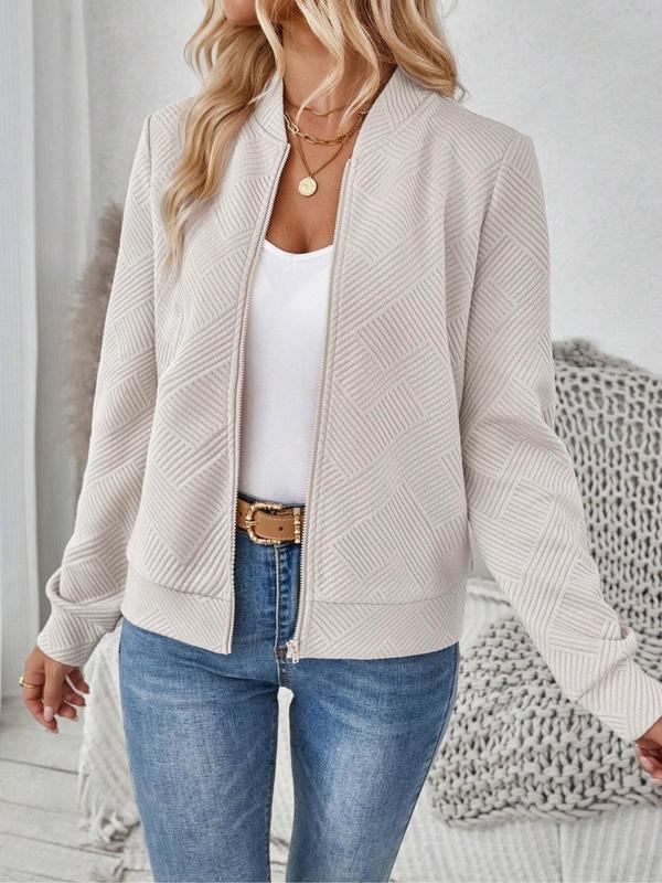 Women's Solid Color Zip Up Jacket, Elegant Casual Long Sleeve Outerwear for Daily Wear, Ladies Clothes for All Seasons 3