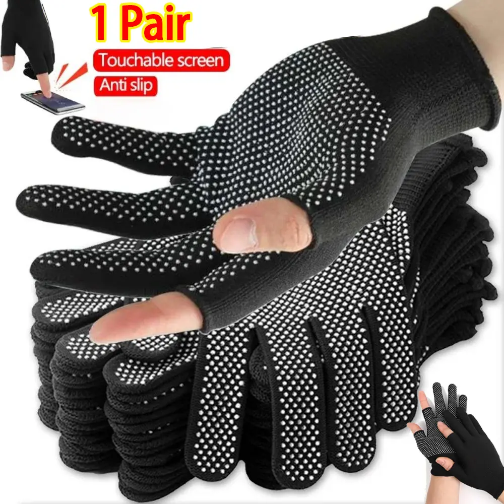 1pair Anti-slip Wear Resistant Nylon Fingerless Gloves Garden Work Gloves for Women Men Outdoor Cycling Gloves Mittens