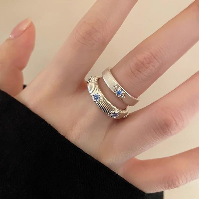 Product Introduction of Sea blue, cross, brushed, zircon, ring, female niche design, couple index finger ring ins style, simple temperament, ring, trend personality versatile 7