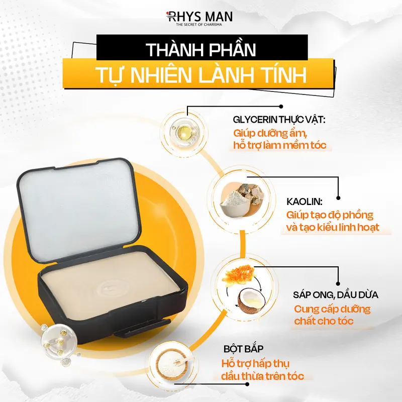 [Mua 1 Tặng 1 Lược tạo kiểu] Sáp vuốt tóc nam RHYS MAN Pomade/Clay giữ nếp tạo kiểu tự nhiên 50g/100g Chăm Sóc Tóc Dưỡng Tóc Chăm Sóc Tóc Dưỡng Tóc 3