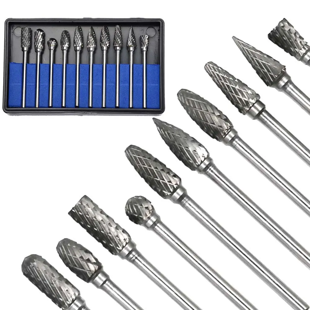 Burr Thép Vonfram, 10 Cái / bộ, Máy Mài Khuôn, Khoan Mài Mòn, Phay, Mũi Khắc