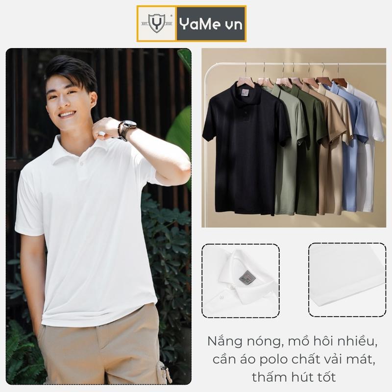 Áo Thun Nam Cổ Bẻ Tay Ngắn Thương Hiệu Y2010 Sợi Nhân Tạo Co Giãn Trơn Dáng Vừa Non Branded 03 23742 |YaMe|